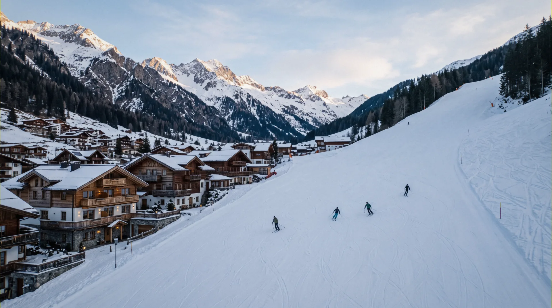 Snowmass Village built onto the lower runs above Aspen, Colorado, where the ski-in ski-out hotels stand
