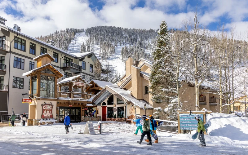 Alpine Village Suites on Thunderbird Road in the village core, walk-to-the-lift lodging near the ski-in ski-out addresses at Taos Ski Valley, New Mexico