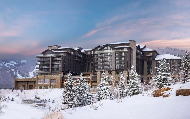 Grand Hyatt Deer Valley beside the new East Village base and gondola at Deer Valley, Utah