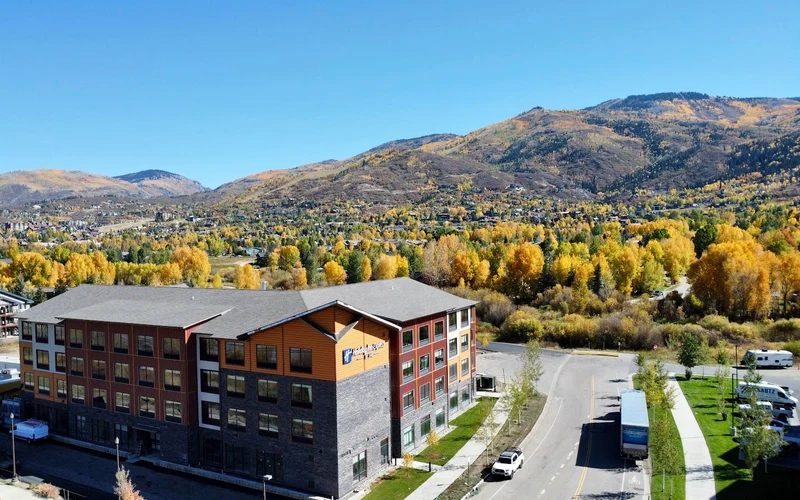 Holiday Inn Express on South Lincoln Avenue, two miles from the ski-in ski-out lodging base in Steamboat, Colorado
