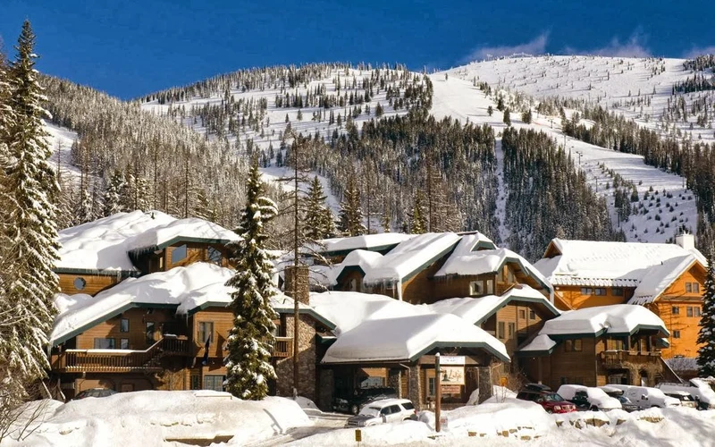 Kandahar Lodge on Big Mountain Road below the village, ski-in walk-out lodging at Whitefish Mountain Resort, Montana