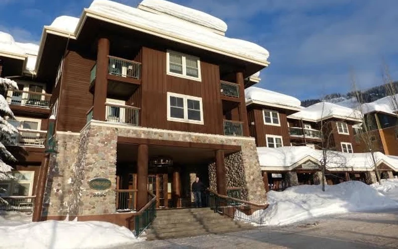 Kintla Lodge in the base village at Whitefish Mountain Resort, ski-in walk-out lodging beside Chair 3 in Whitefish, Montana