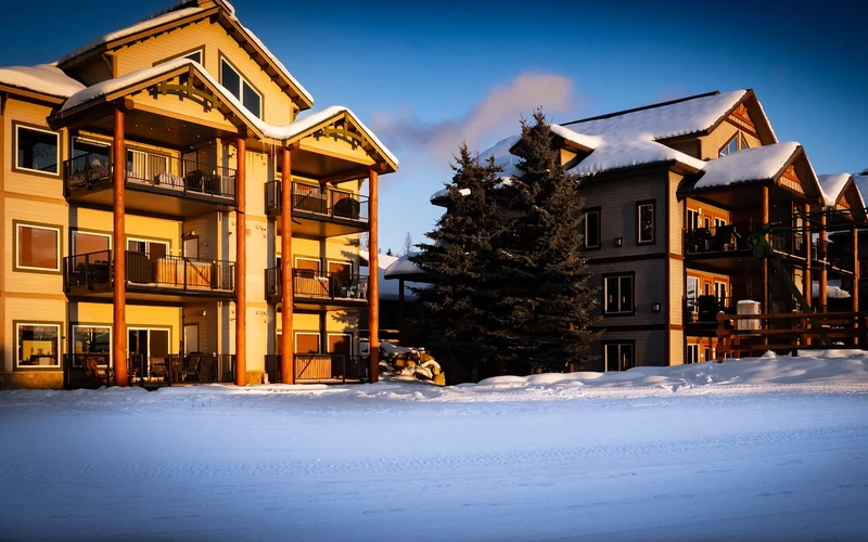 Northstar Mountain Village Resort townhomes below the Ridgeway run-out, ski-in ski-out lodging at Kimberley Alpine Resort, British Columbia