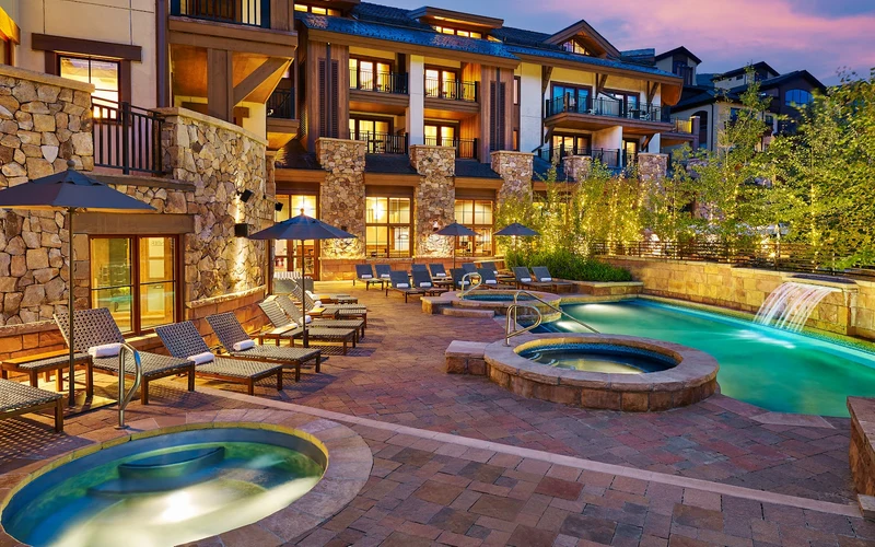 The Sebastian hotel in Vail Village near its Base Camp ski valet at Gondola One, Vail, Colorado