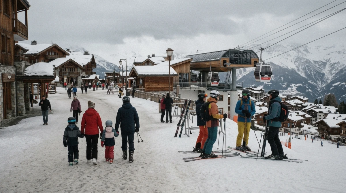 River Run Village at Keystone, Colorado, where the ski runs finish at a plaza above the ski-in ski-out lodging buildings