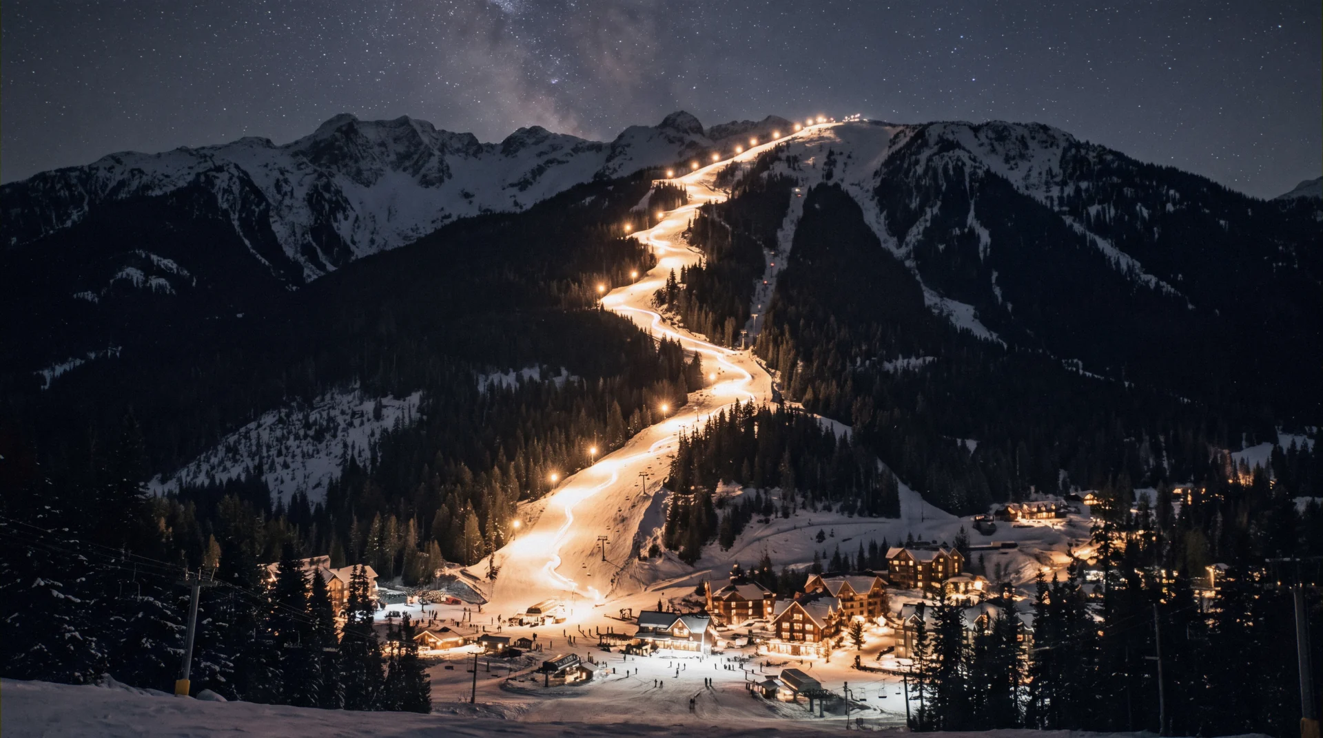 The North Star Express quad above the base village at Kimberley Alpine Resort, British Columbia, where the ski-in ski-out lodging at Kimberley sits on the Main run