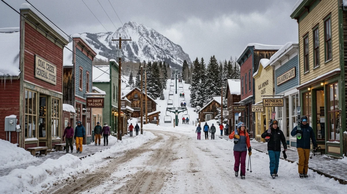 Main Street in Park City with the Town Lift climbing out of town, the starting point for any ski-in ski-out Utah comparison